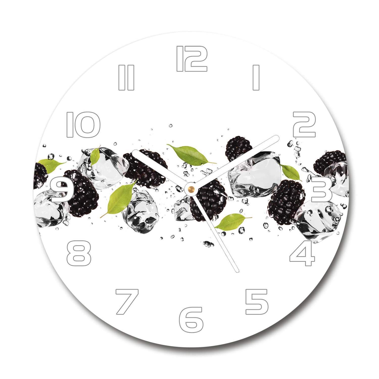 Horloge en Verre 60x60cm Tulup Silencieuse Carrée Motif Cerises et Eau avec Aiguilles Blanches
