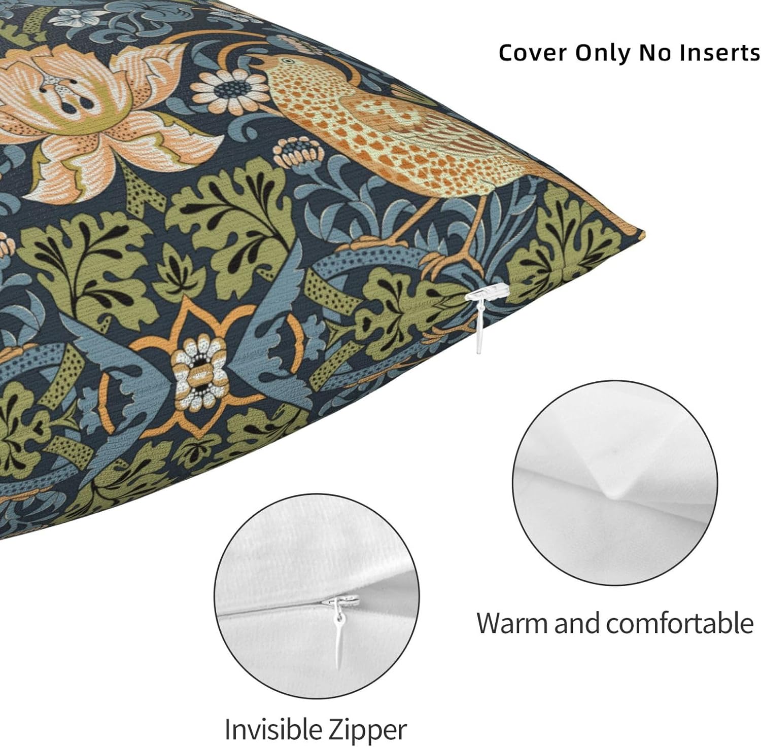 William Morris Strawberry Thief Throw Pillow Cover Soft Decorative Throw Pillowcases Cushion Case for Home Decor Living Room Bed Couch Car 20x20 Inch image 3