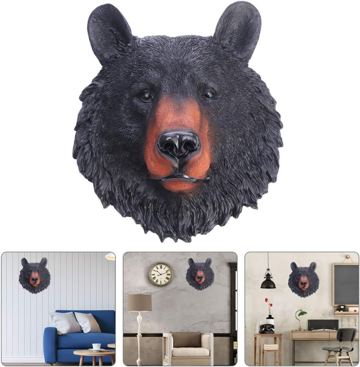 VOSAREA Animal Head Wall Art Resin Bear Head Plaque Wall Sculpture Bear Face Mini Bust Wall Hanging Decoration for Indoor Study Room Ornament