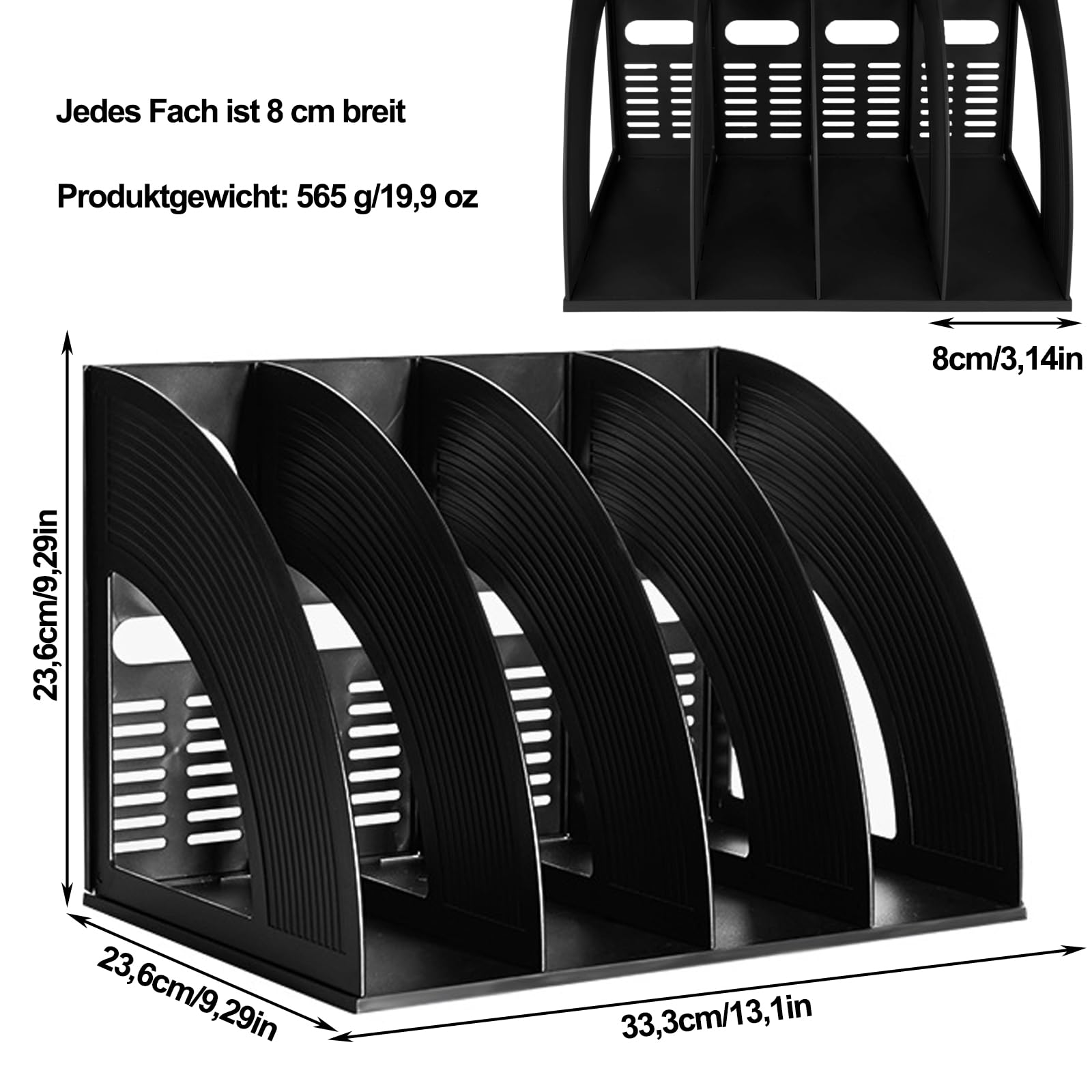 Porte-Revues en Plastique, Porte Revues à 4 Compartiments, Porte-Revues en Plastique, Trieur de Dossiers Verticaux, Organiseur de Bureau, pour Magazine Papier A4 Livre Dossier, Noir