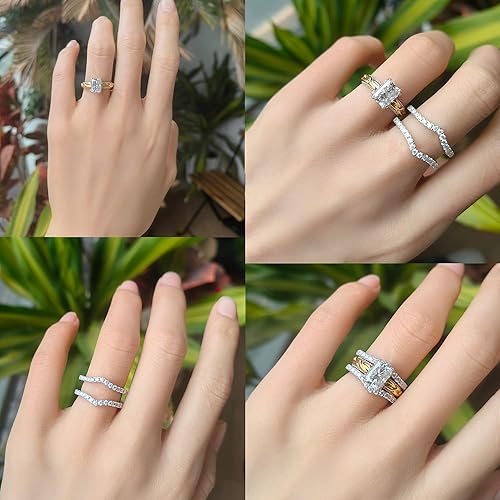 Miniatura 5 de DovEggs Anillos de compromiso de moissanita para mujer, 2 unidades, 0.236 x 0.315 in, GHI radiante corte de hielo triturado, moissanita, mejorador