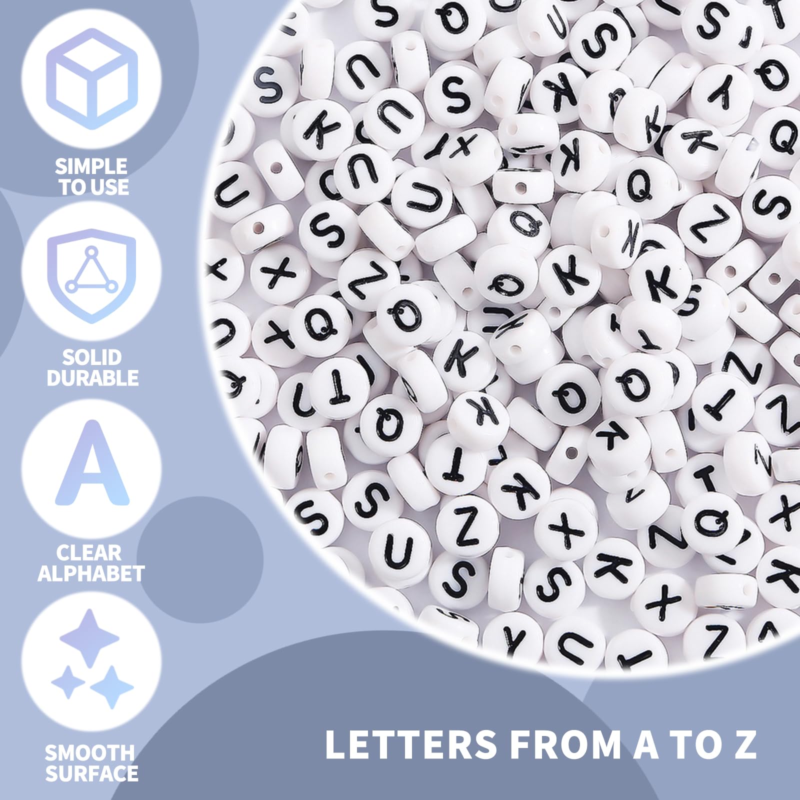 Perles Pour Bracelet Enfant Kit 1550 Perles Lettres Alphabet Noires - 31 Styles Avec Ficelle - Pour Bracelets DIY Et Bijoux - Cadeau Créatif Perles Lettres Pour Bracelet