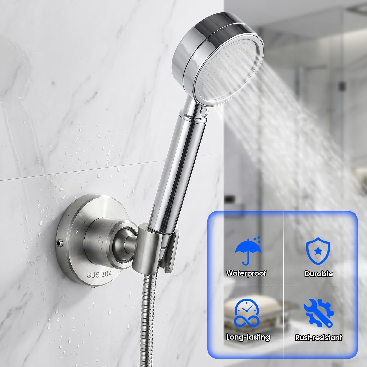 Shower Head Holder, Adjustable Handheld Shower Wand Holder Screw-Mounted, 304 Stainless Steel Universal Swivel (Thick) Wall Mount Shower Bracket for Bathroom, [1 Pack]