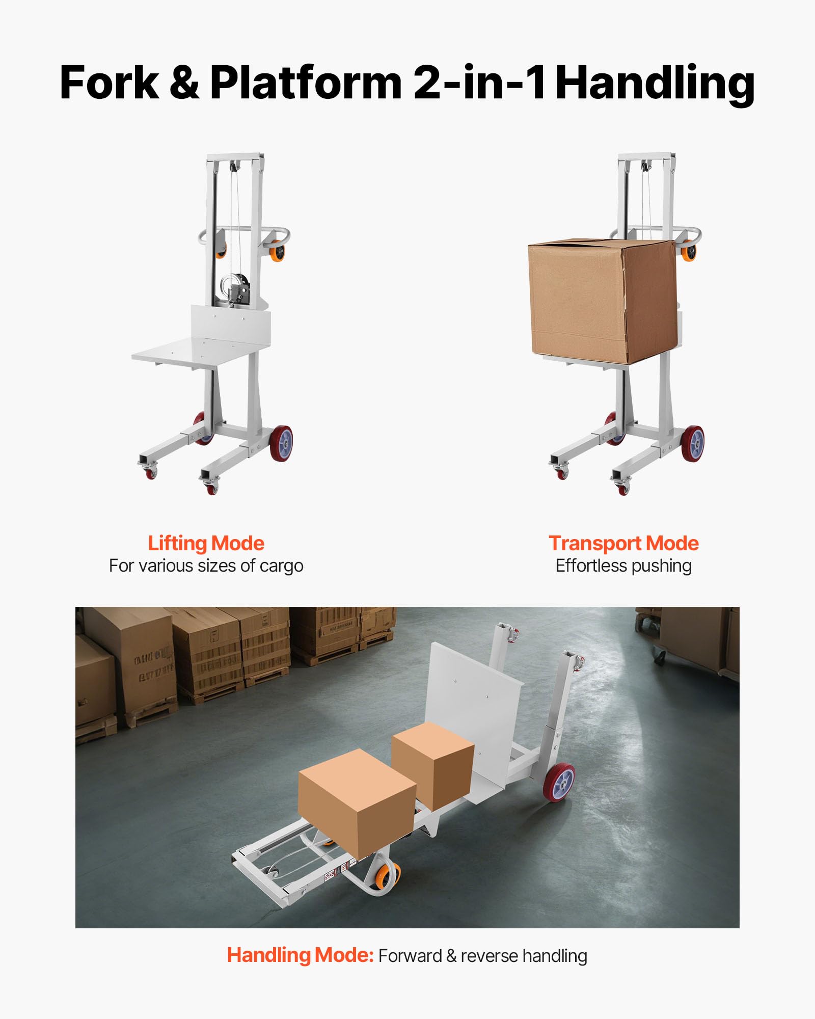 VEVOR Gerbeur Manuel à Treuil, Charge 181 kg, Chariot Élévateur Matériaux, Hauteur de Levage Max 1300 mm, avec Roues, Plaque de Levage, Empileur Multifonctionnel pour Entrepôts, Usines, Supermarchés