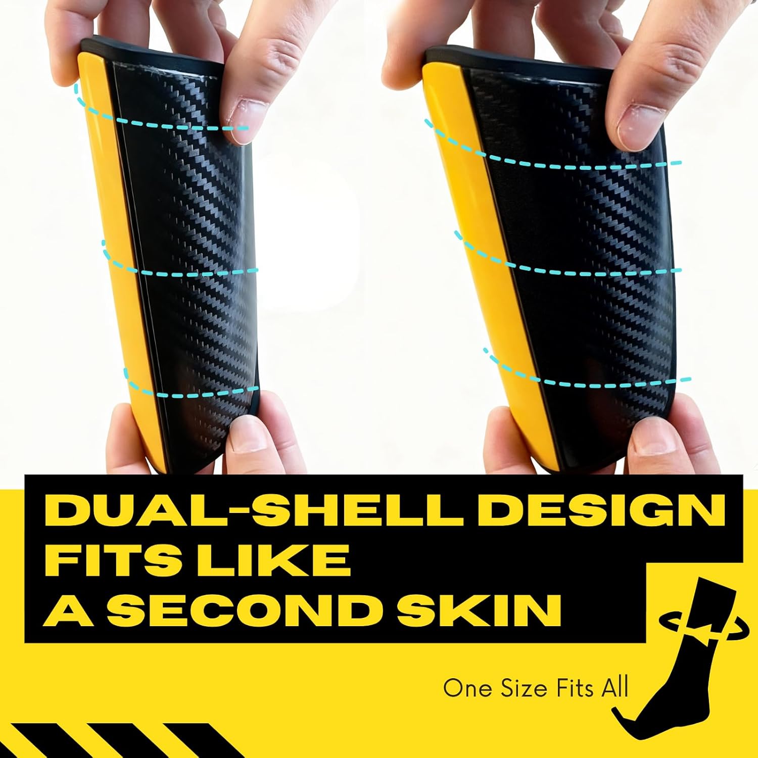 Pro Carbon Fiber Soccer Shin Guards, One Size Fits All, Dual Shell Design with 24000MPa Tensile Strength, Portable Carrying Case