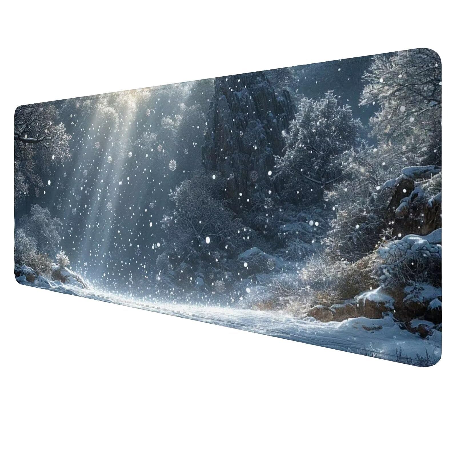 Duża podkładka pod mysz do gier scena śnieżna biała podkładka pod mysz XXL 1000 x 500 x 3 mm, mata komputerowa akcesoria biurowe z antypoślizgową podstawą do klawiatury i myszy dla graczy J53