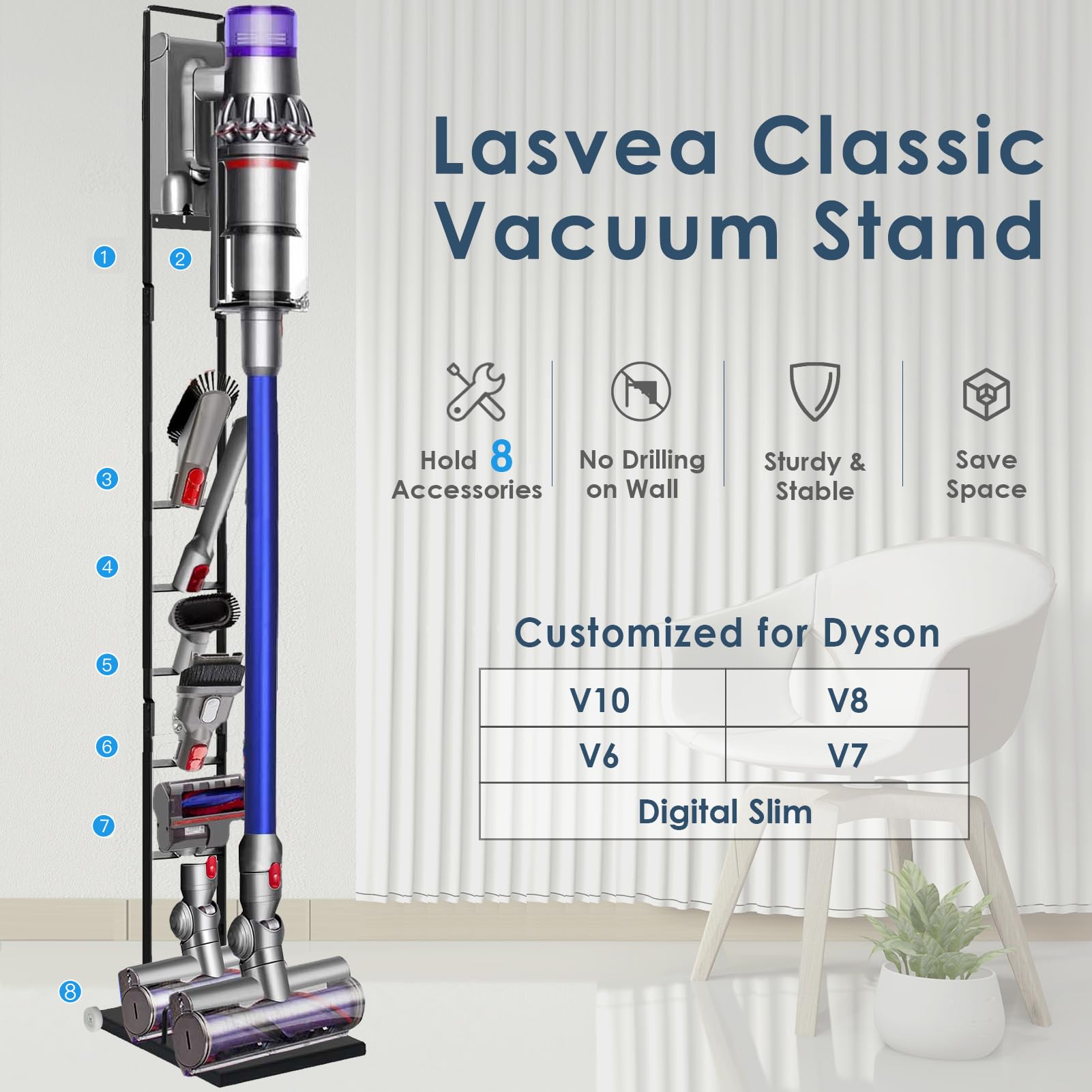 Vacuum Stand Compatible with Dyson V15 V11 V10 V9 V8 V7 V6 with Wheels,Heavy Base Metal Bracket Holder, Storage Bracket Stand for Dyson Cordless Vacuum Cleaners & Accessories & Attachments thumbnail 4