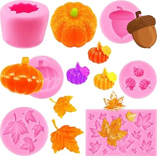 6 Pieces Pumpkin Maple Leaves Fondant Mold 3D Pumpkin Candle Epoxy Mold Halloween Maple Leaves Silicone Mold Thanksgiving Theme Silicone Mold for Making Cupcake Chocolate Cookie Fondant Cake Decor