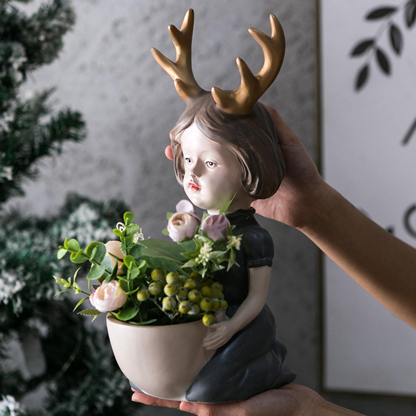 Amazon.co.jp: 銅像 女の子の像、かわいい枝角の置物、卓上工芸品