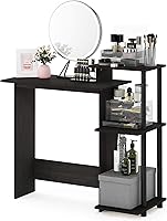 Vista 87 de Furinno - Escritorio compacto para computadora con estantes, Tablero de partículas, Marrón oscuro