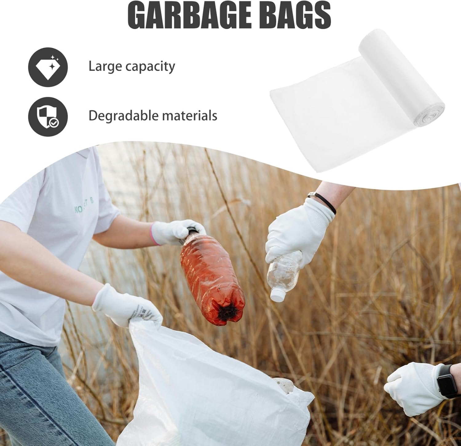 8rolls Biodegradable Lawn Compost Bags for Waste Reusable Thick and Leaf Storage Large White