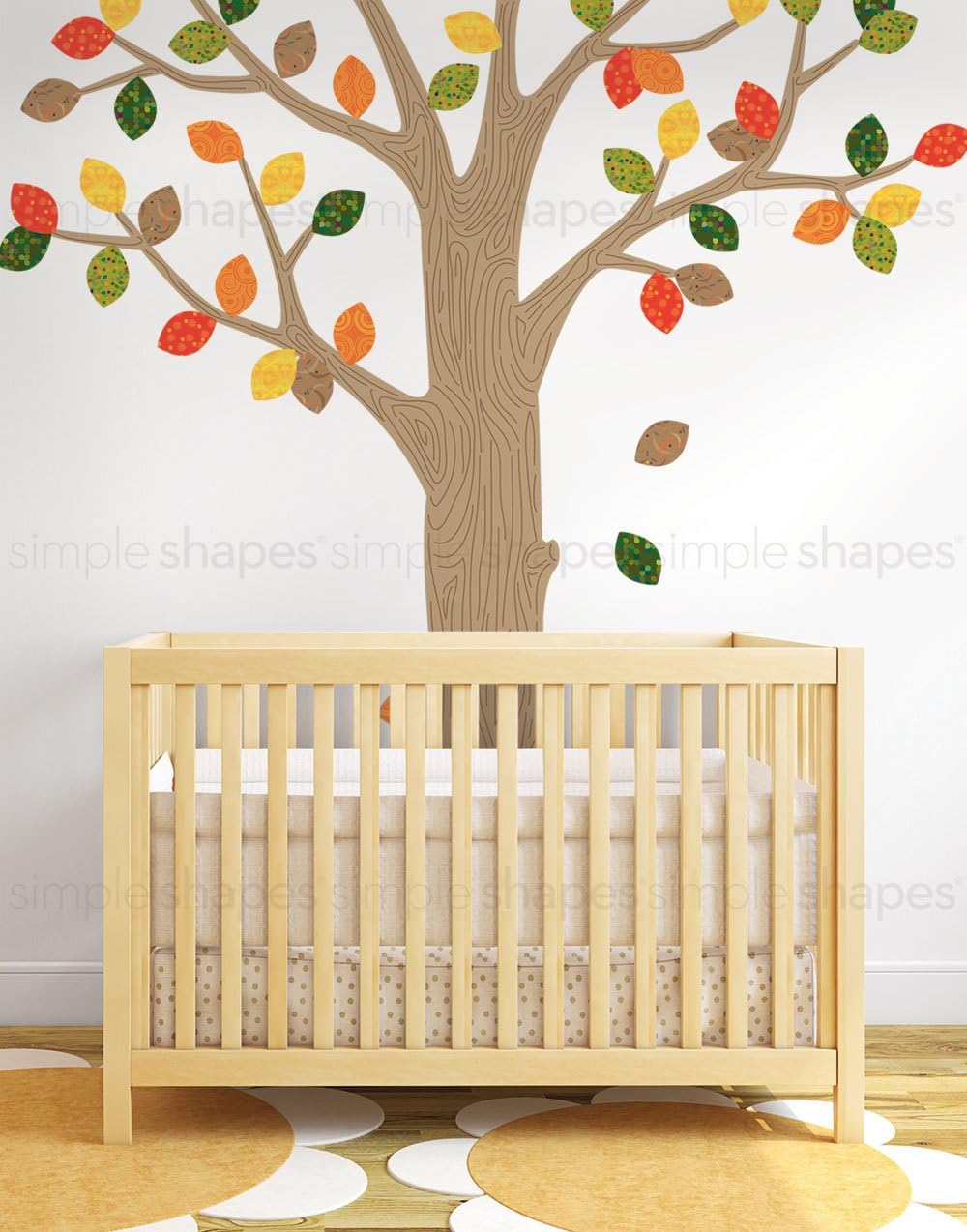 Simple Shapes Pattern Tree with Leaves Ceiling Style Wall Sticker - Peel and Stick - Winter-Grey
