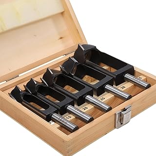5PCS Wood Plug Cutters Set 15/20/25/30/35mm for Woodworking Hole Plug Cutters Drill Bit Kit Log Tenon Dowel Cork with Storage Wooden Box