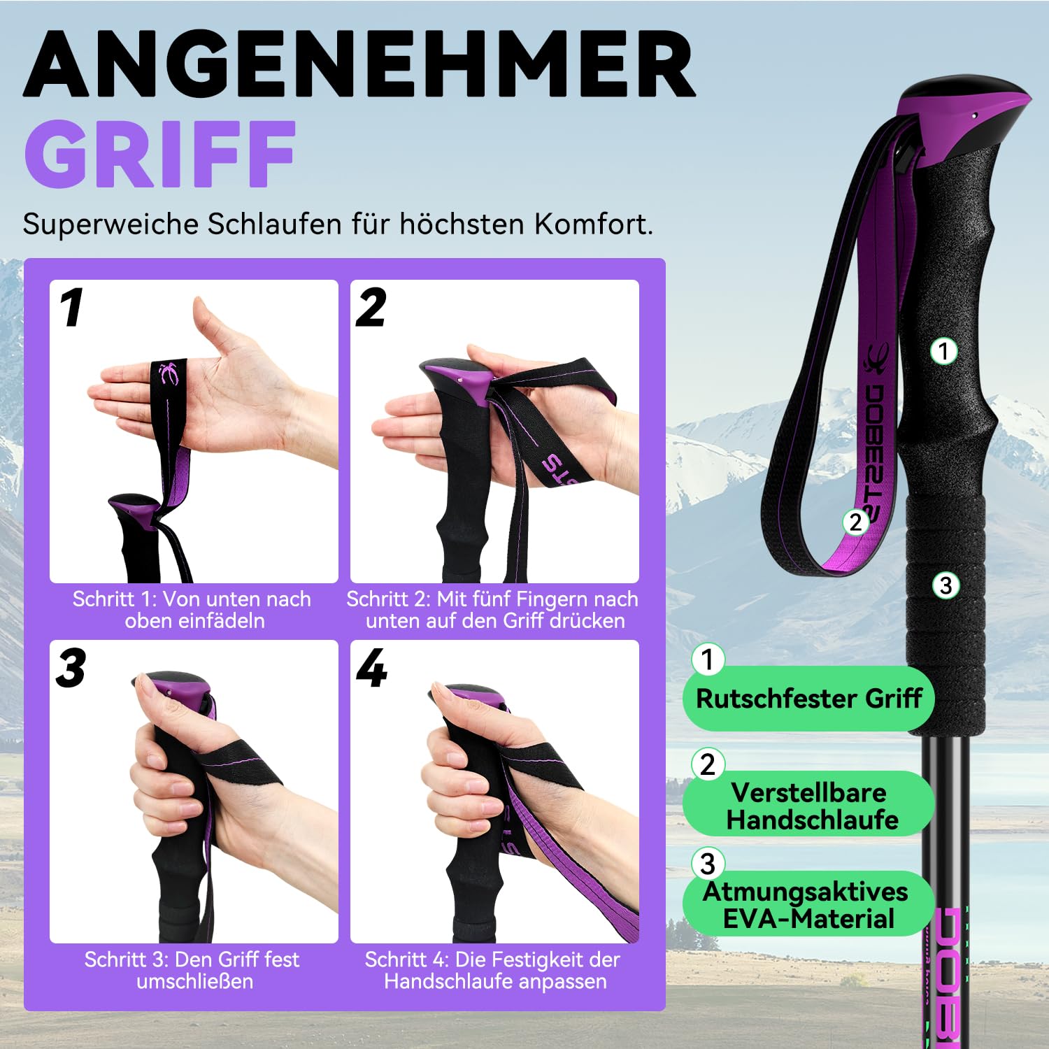 DOBESTS Teleskop-Wanderstöcke 2 Stück, Nordic-Walking-Stöcke 65-135 cm