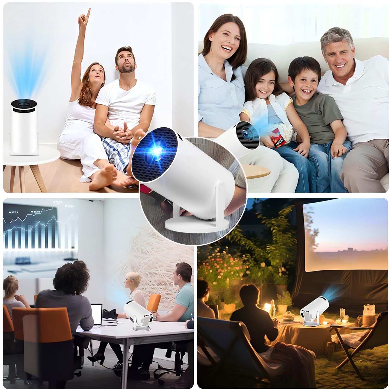 Proiettore 4K portatile, mini proiettore video 1080P FHD compatibile con Android e Netflix, WiFi 6, BT 5.0, rotazione a 180°, videoproiettore con correzione automatica del trapezio