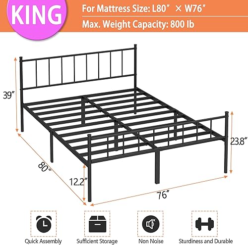 Miniatura 2 de King Bed Frame-Classic Metal Platform Bed Frame,Mattress Foundation with Steel Slat Support,Under Foundation Storage,No Box Spring Needed, Easy