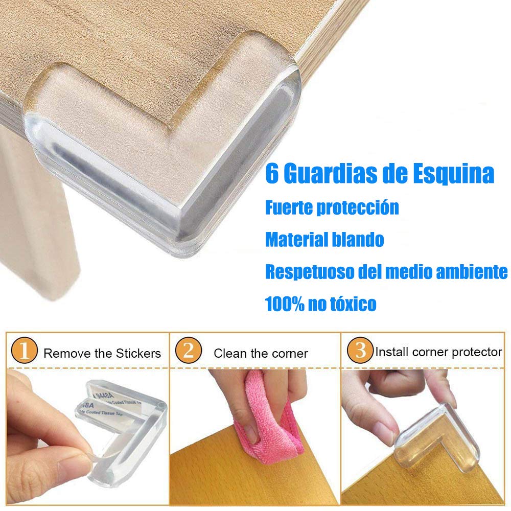 Kit de Seguridad para Bebés, 12 Cerraduras de Seguridad Niños+16 Protectores Esquinas Bebes+ 12 Cubiertas para enchufes+4 Protectores Puertas Bebe