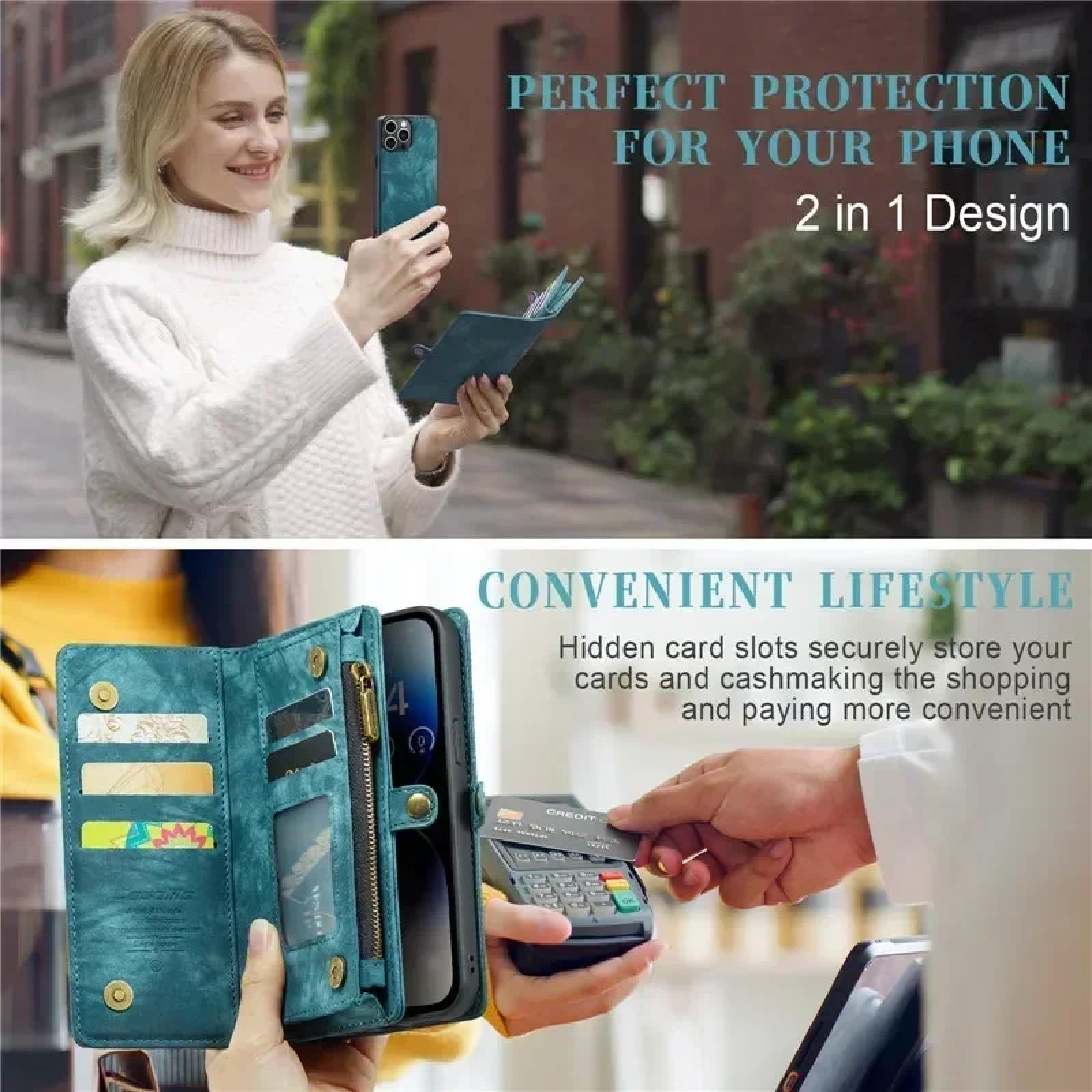 Für iPhone 15 Magnetische Flip-Leder-Handyhülle mit Reißverschluss, Brieftasche, Kartenhülle (für iPhone 15/schwarz)