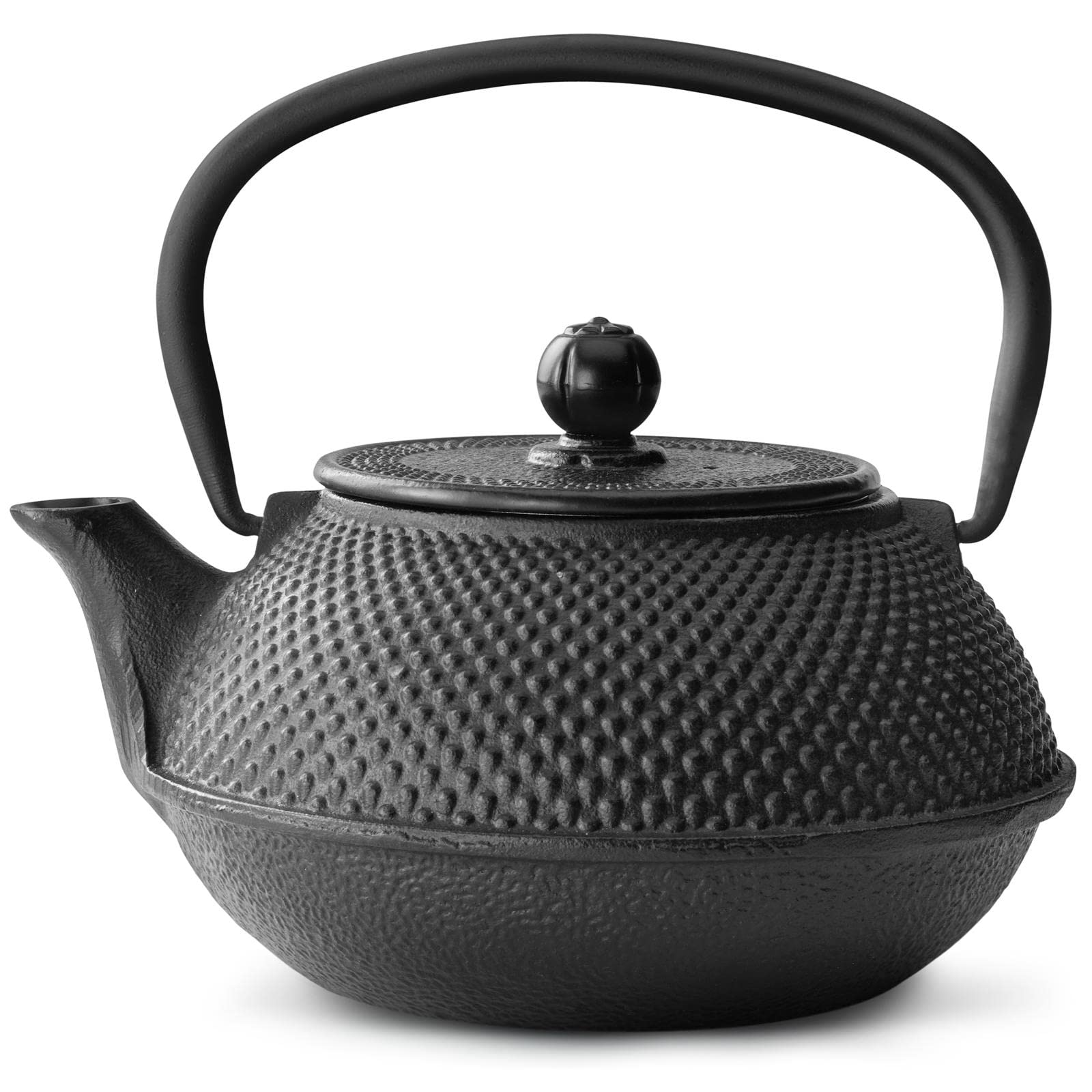 Bredemeijer Teekanne asiatisch Gusseisen Set 0.8 Liter - schwarze Gusskanne mit Henkel & Edelstahl Tee-Filter Sieb-Einsatz für losen Tee & 4 Teebecher (Tassen) & Untersetzer & Deckelheber