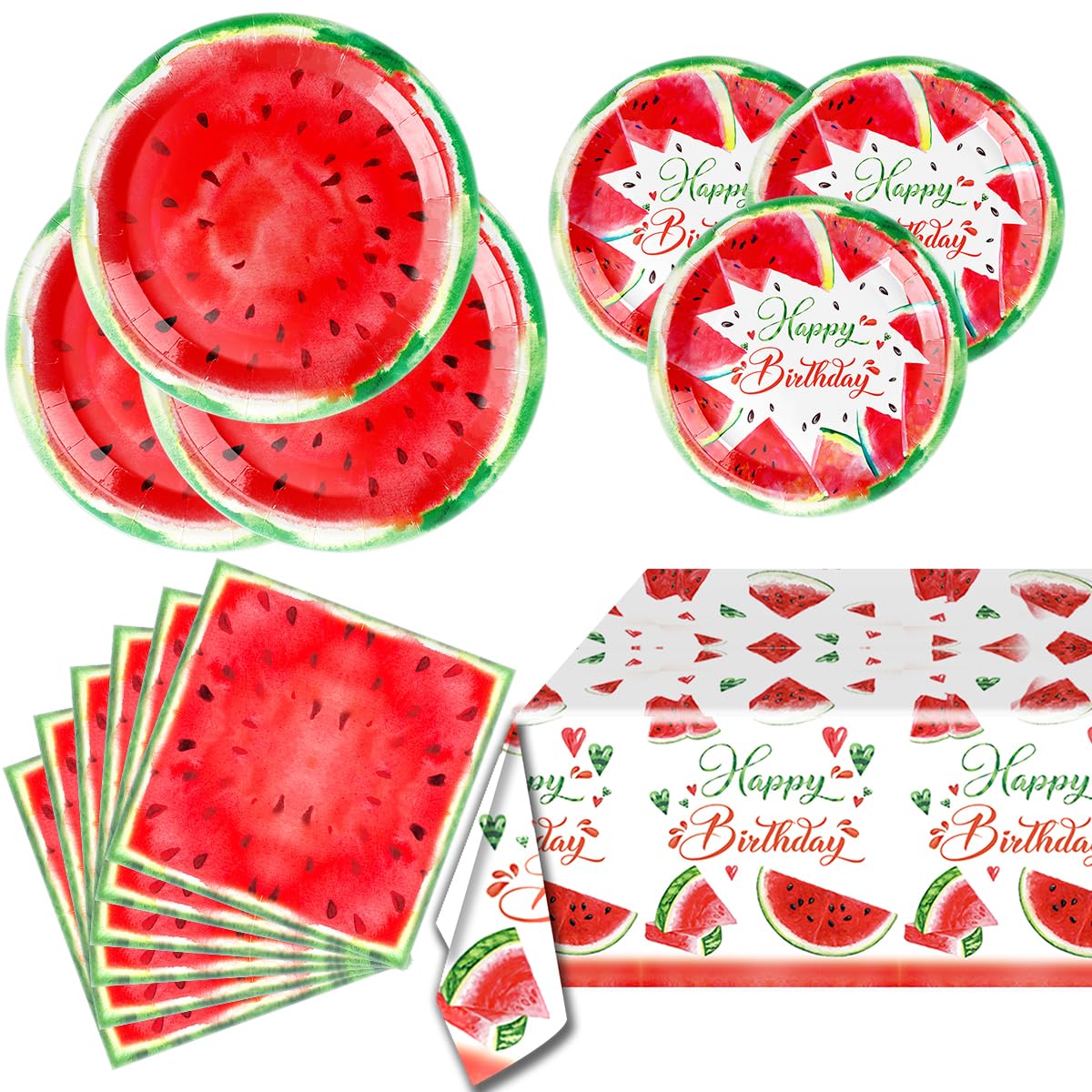 Watermelon Party Tableware,(10pcs 9 inch and 10pcs 7inch)Plates of 20 Napkins and 54‘’x108‘’Tablecloths, Pool Summer Fruit Party Supplies for Girls Birthday Baby Showe