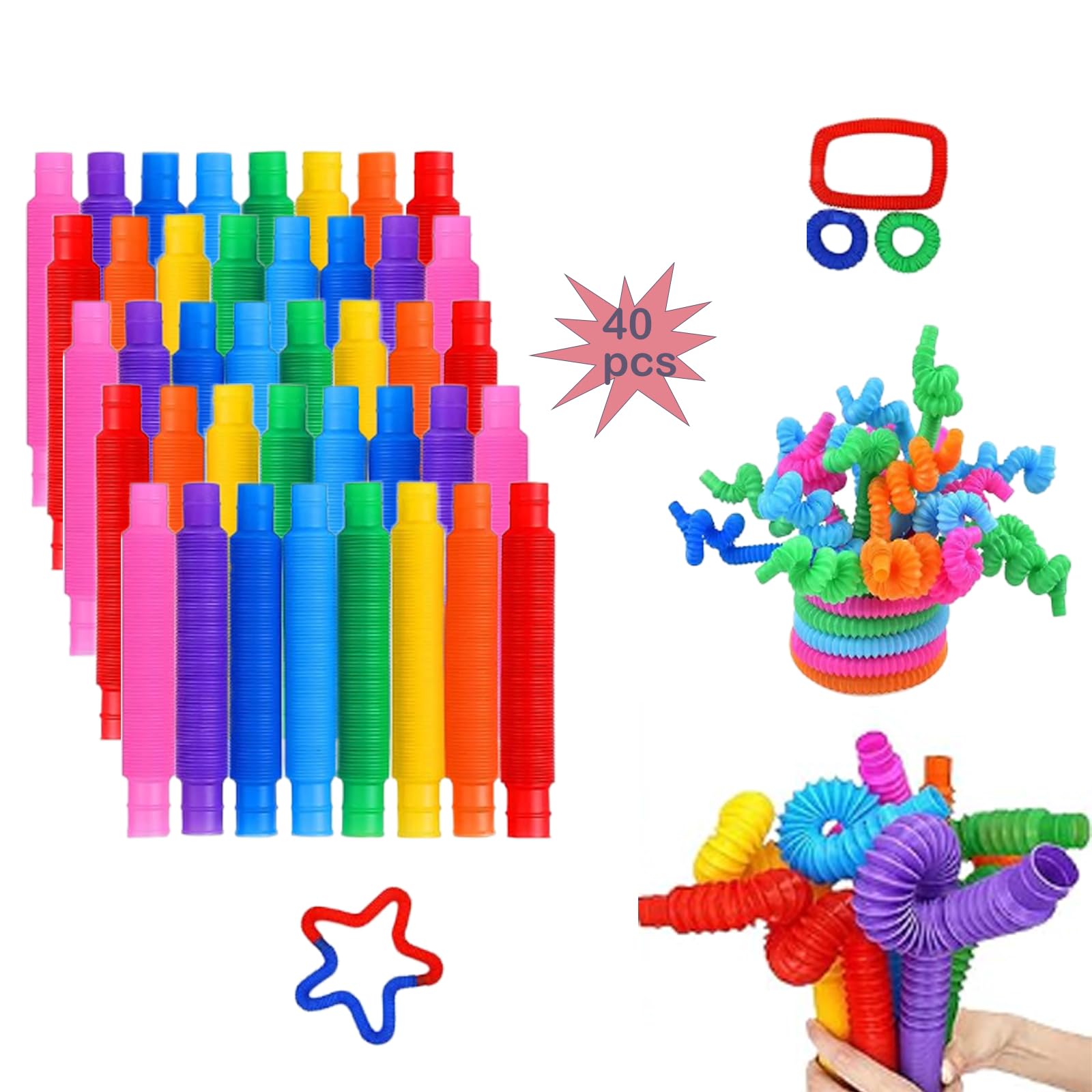 HAUTREK 80PCS Mini Pop Tubes Sensoriales | Juguetes Antiestrés para Niños y Adultos | Kit Educativo de Tubos Estirables para Reventar | Regalo para Fiestas Infantiles, Pascua y Actividades Sensoriales