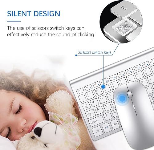 Miniatura 2 de TopMate Combo de teclado y mouse inalámbricos ultradelgados, mouse USB compacto silencioso de 2.4 G e interruptor de tijera con tapa, 2 pilas AA y 2