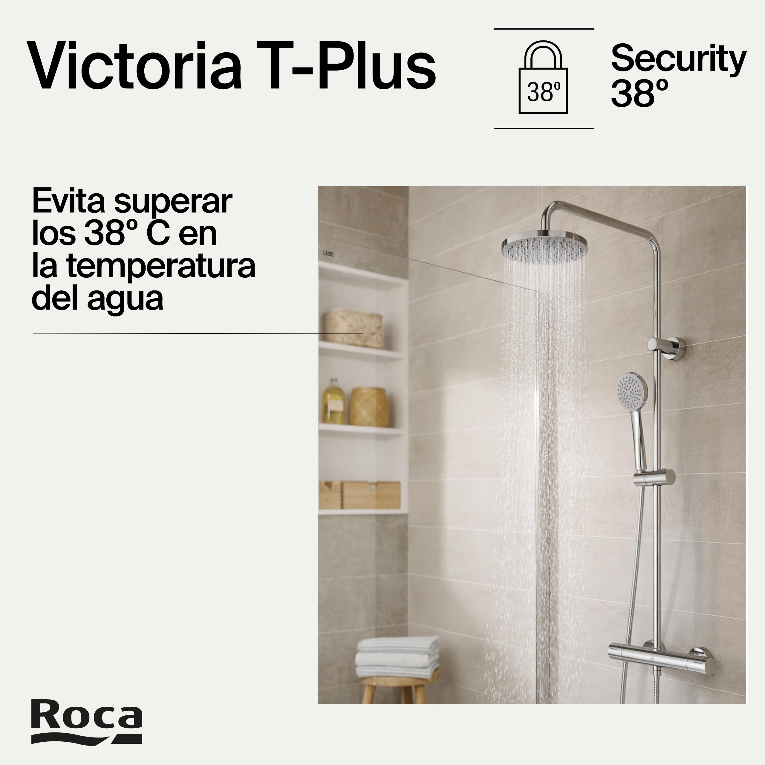 Roca,Victoria (col),PLUS - Columna de ducha termostática con altura regulable,,385mm x 73mm x 835mm,A5A2F18C00