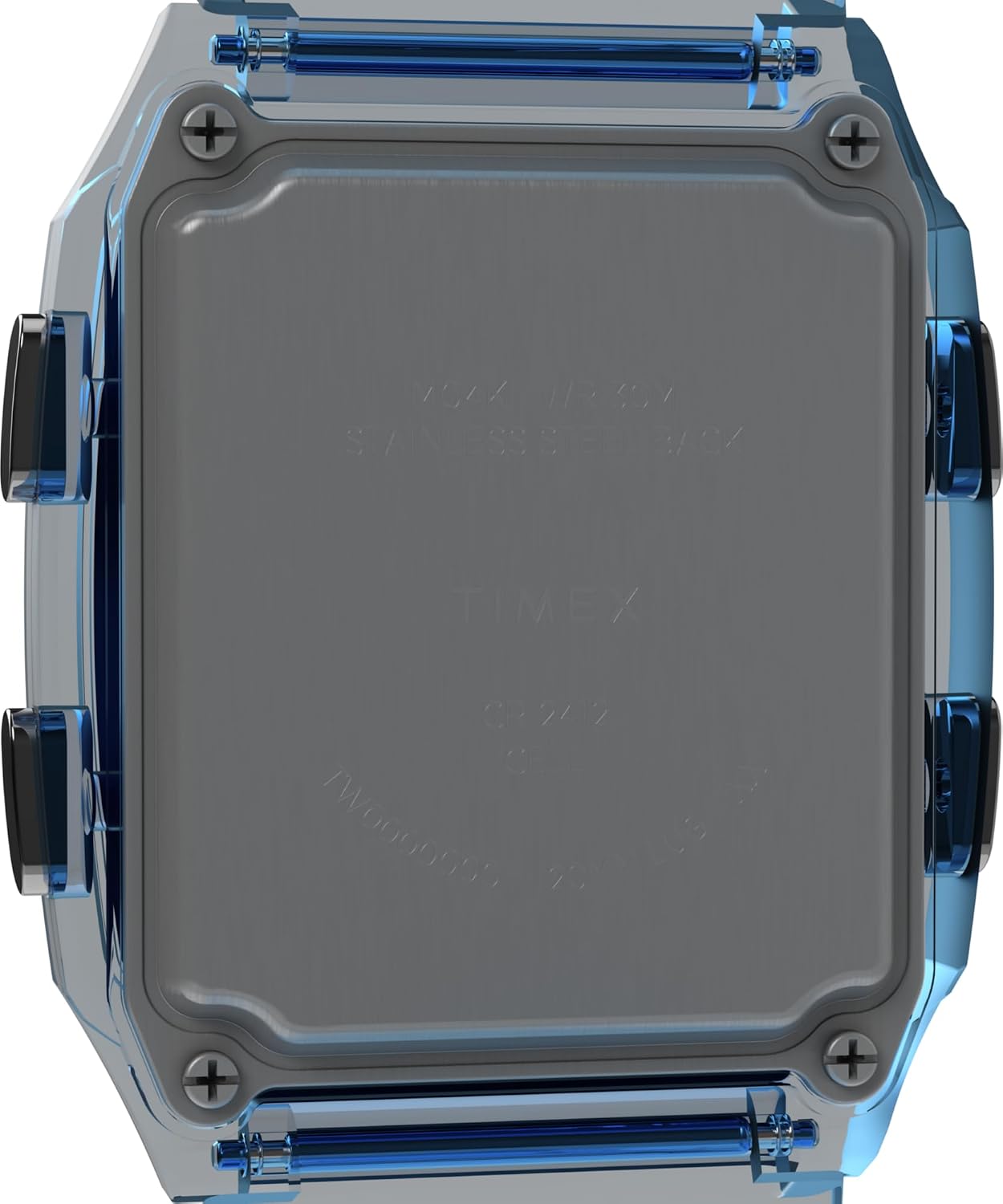 Back view of Timex Q LCA watch showing the case back and screws