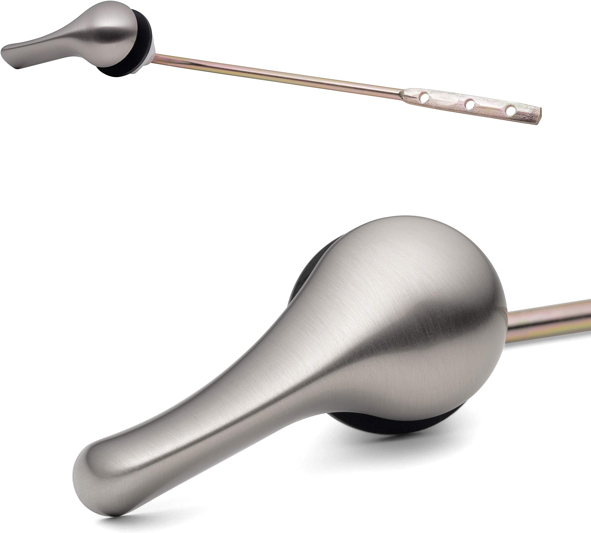 QualihomeBrushed Nickel Toilet Tank Flush Lever Handle, Universal Front Mount with Nut Lock, Fits Most Toilets
