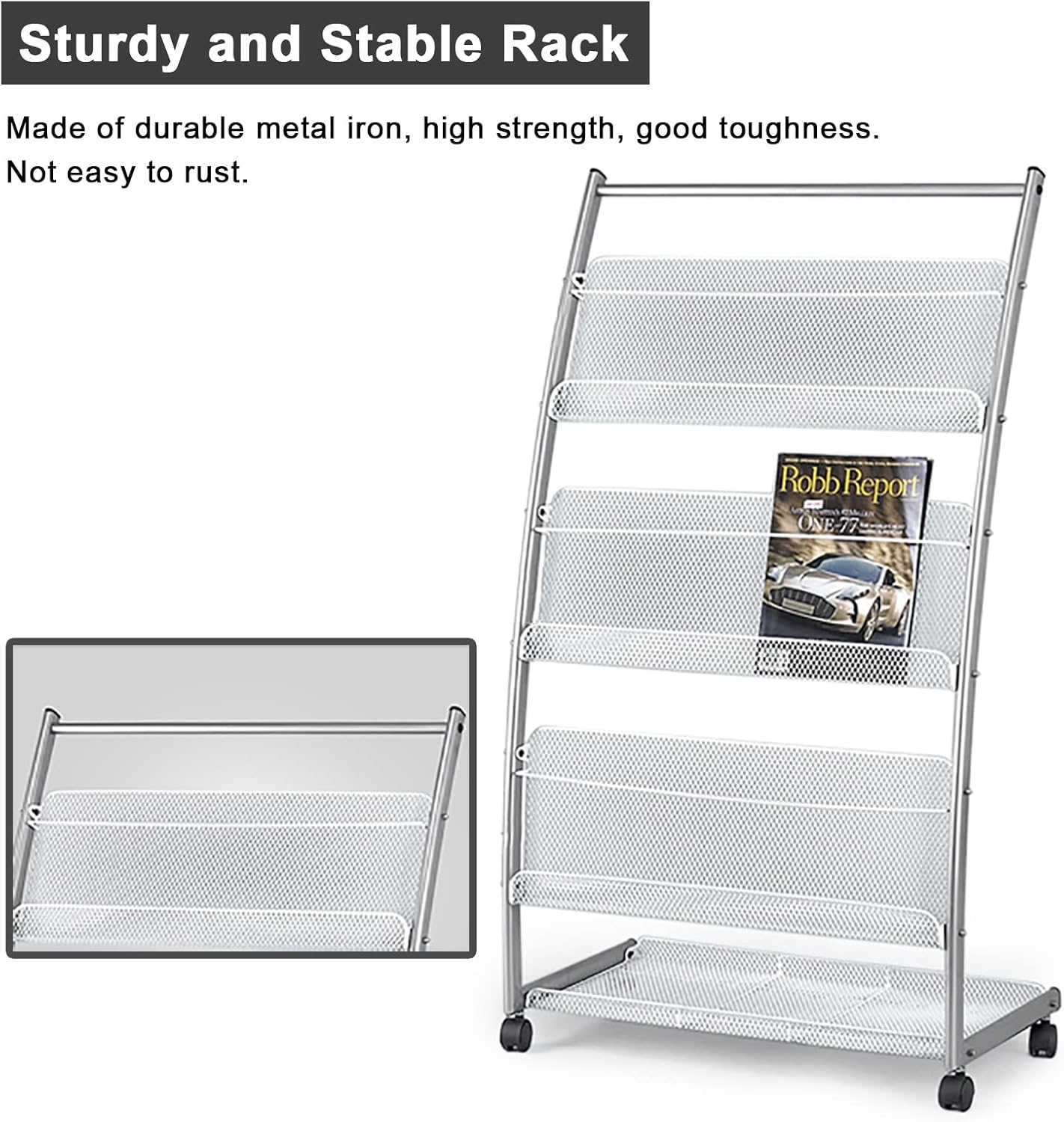 Newspaper Racks Floor-Standing Magazine Rack Holder, Silver Arc Brochure Display Stand wit