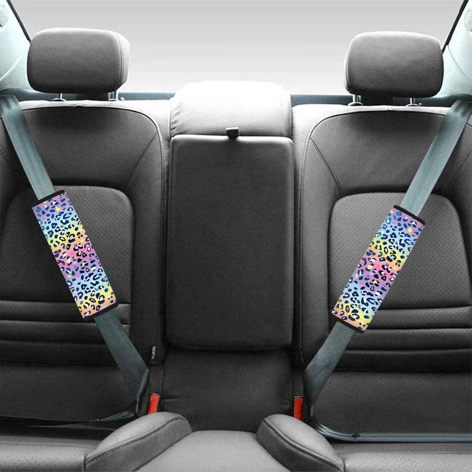 Colorful Leopard Auto Seat Belt Cover Seatbelt Shoulder Pad 2 Pack Anti-Slip Shoulder Strap Protect Car Interior Accessories Universal Fit for Auto Truck Van SUV image 3