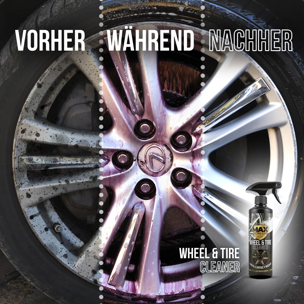 MAX DETAIL-LAB - Wheel & Tire - Felgenreiniger Auto Motorrad Säurefrei, Felgen Reiniger Alufelgen, Dreifache Wirkung ohne Reiben, Entfetter Detailing Waschen Autopflege Reinigung Aussen 5L