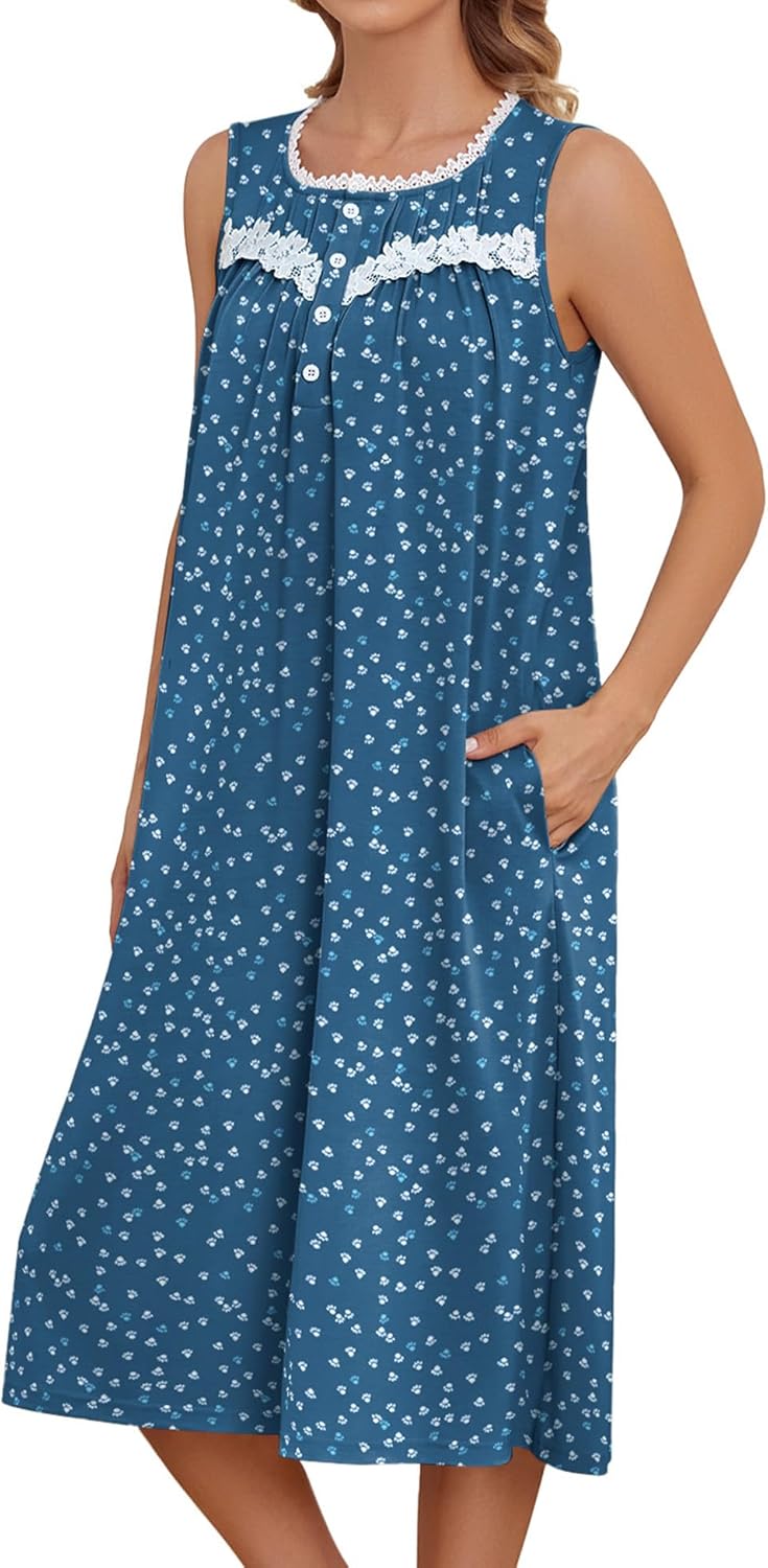 Nightgowns for women with pockets sleeveless house dress sleepwear