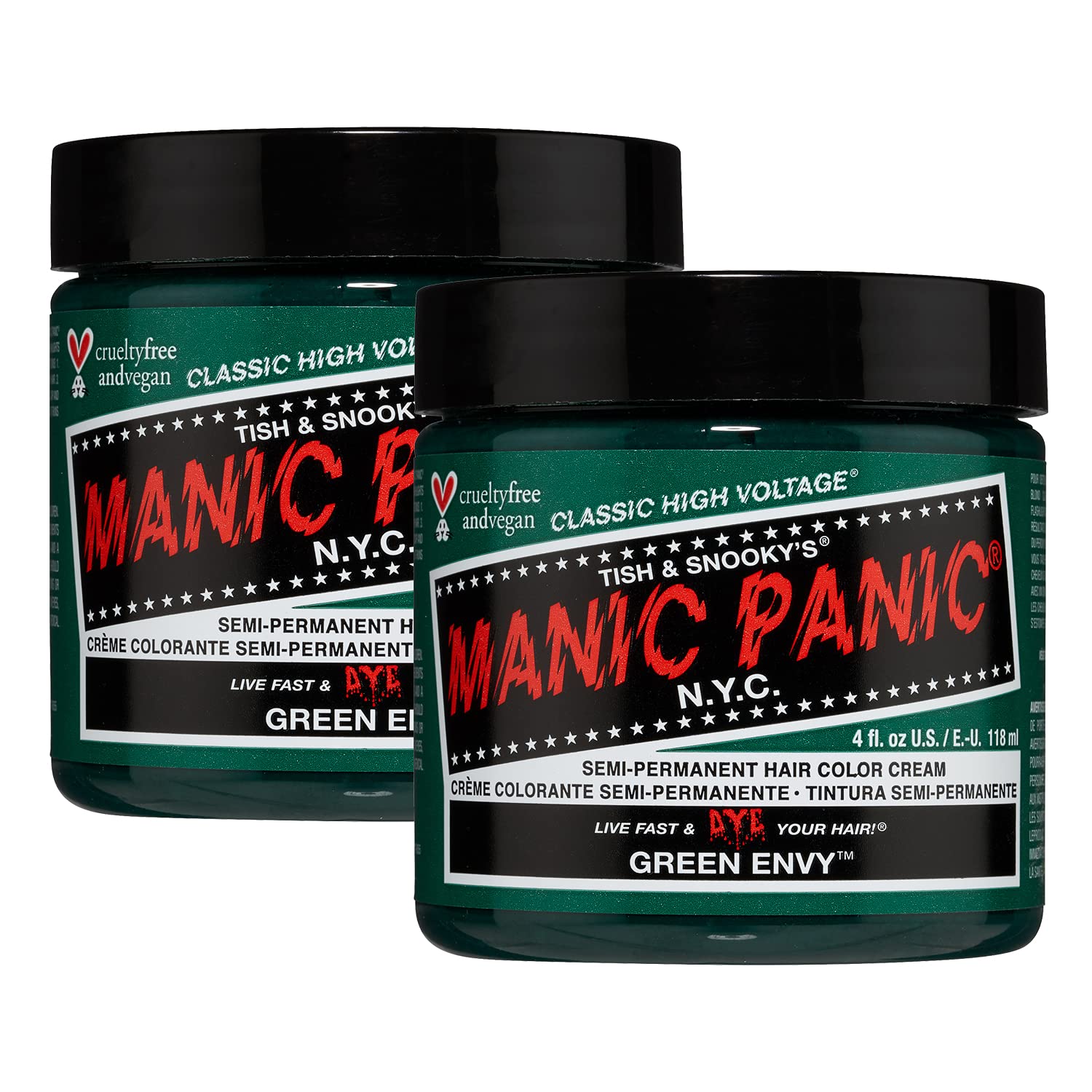 MANIC PANIC Classic Green Envy Semi Permanent Hair Color - Emerald Green Hair Dye for Women & Men That Lasts 4-6 Weeks - Vegan, Ammonia & Cruelty-Free - Create & Mix Custom Shades (4oz / 2pk)