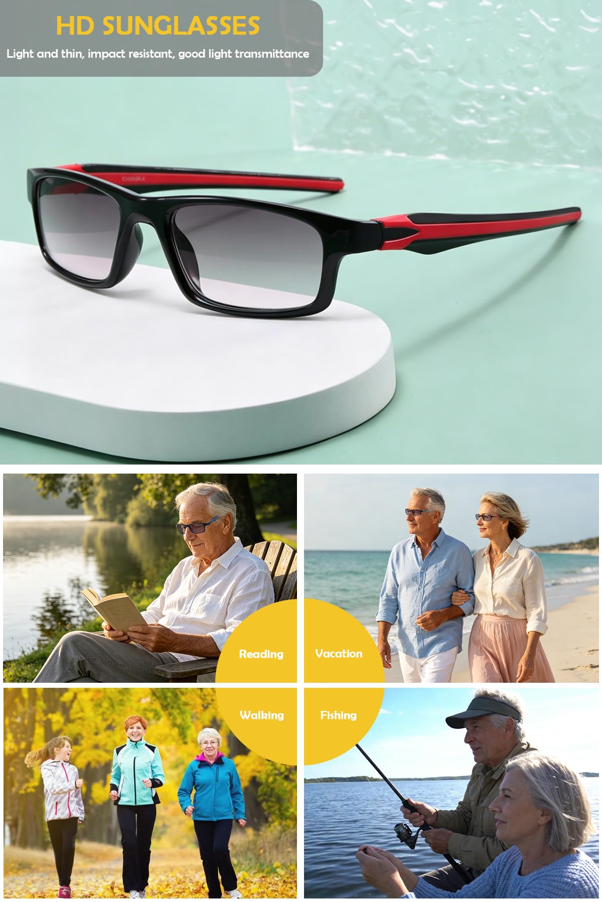 KOOSUFA Sport Sonnenlesebrille mit UV-Schutz Herren Lesebrille Outdoor | Sonnenbrille mit Sehstärke, Passt zum Gesicht, Getönte lesebrillen, Lesehilfe, +1.0 +1.5 +2.0 +2.5 +3.0 +3.5 +4.0