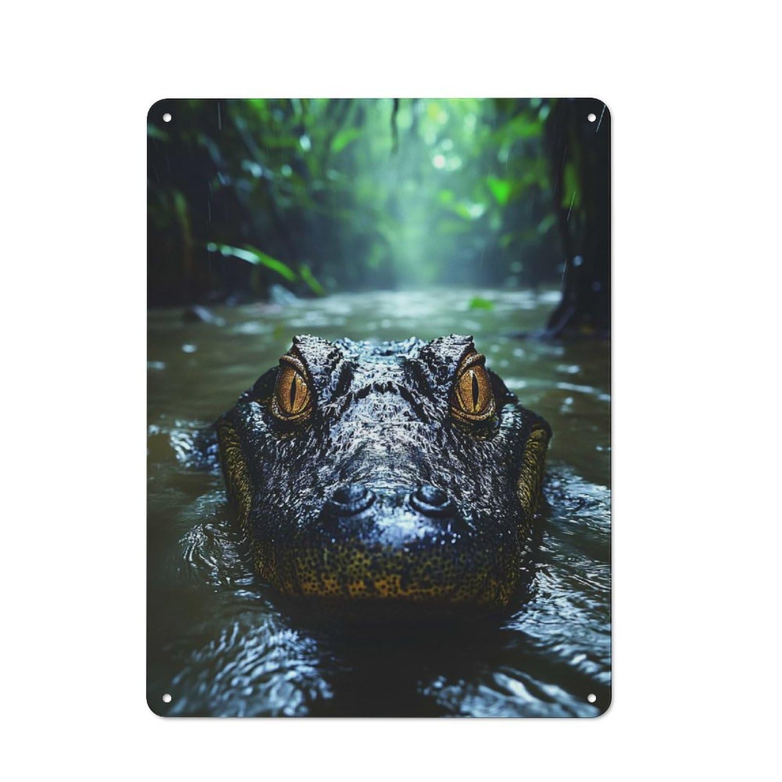 Junmoney Style-5 Alligator In The River Cottage Style Metal Wall Decor 40X30cm, Country Metal Sign For Kitchen, Cottage, Porch Or Garden Room