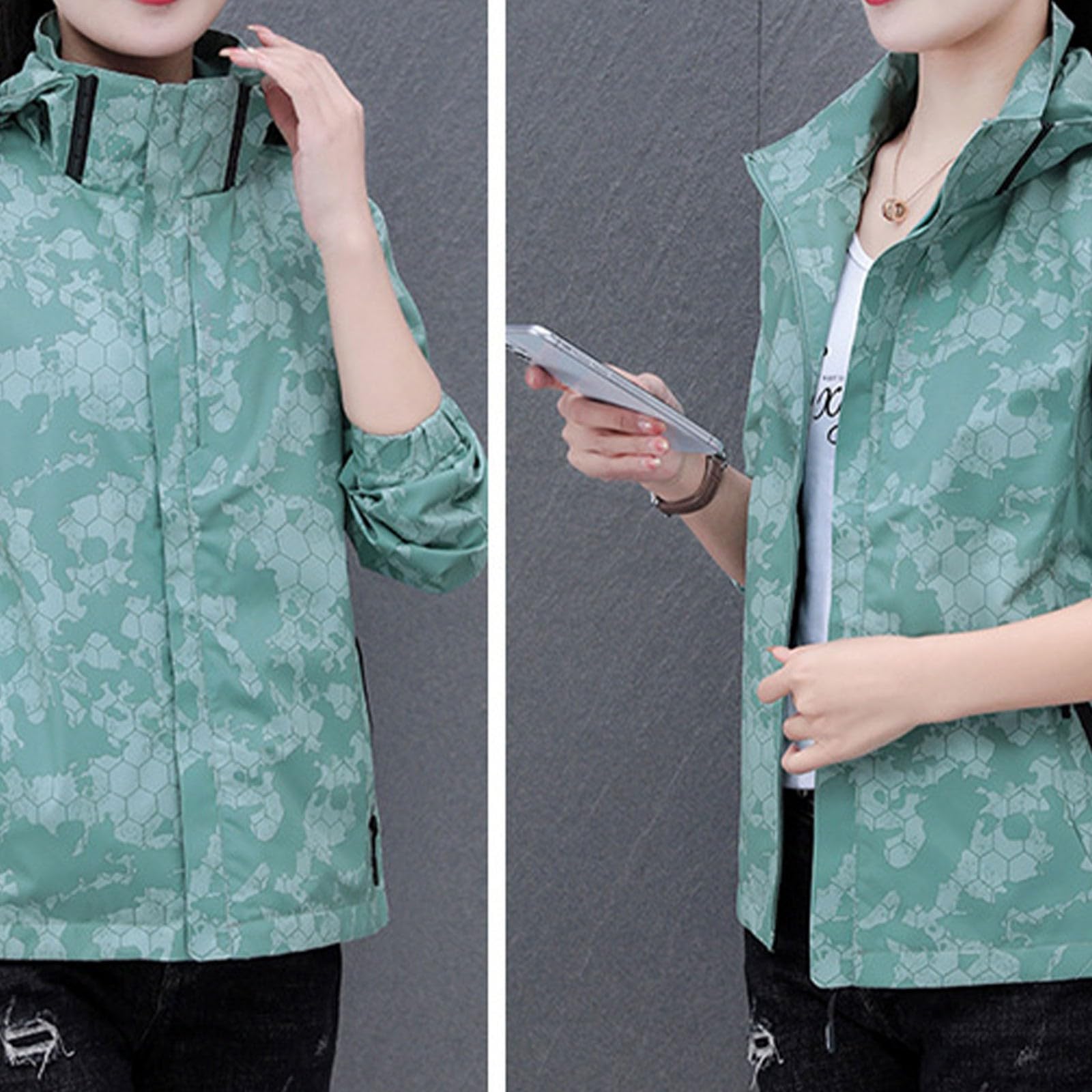 Chaqueta Informal Y Moderna Para Mujer Con Estampado Exquisito Material Cómodo, Adecuada En Otoño E Invierno Americana Tostado Parka Corta Primavera Impermeables Ropa Senderismo Capucha