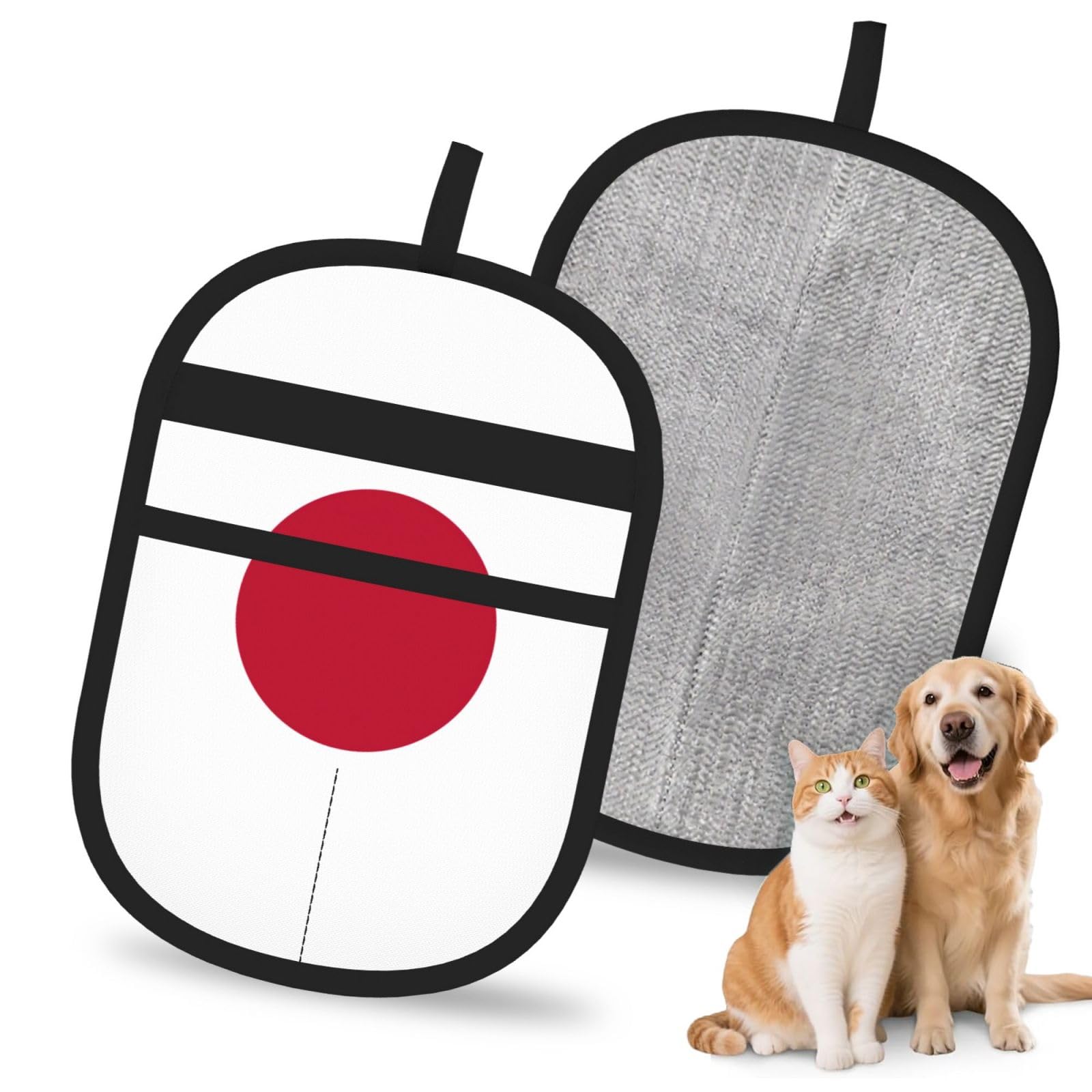 Japanese Flag Print Pet Hair Remover Gloves Grooming Cleaning Accessory Reusable Deshedding Tool