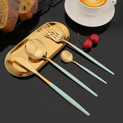 Miniatura 4 de JASHII Juego de cubiertos de 24 piezas con caja de regalo, juego de cubiertos de acero inoxidable de color macarrón pequeño de color fresco, juego