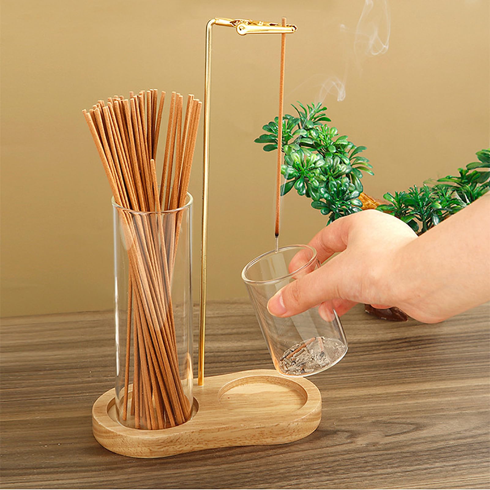 Wooden Upside Down Incense Holder for Sticks with Removable Glass Ash Catcher and Incense Holder for Yoga Spa, Tea - Image 2