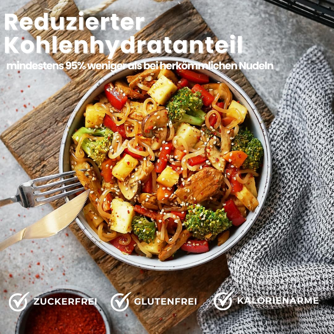 Confezione da 10 | Noodles da 5 calorie 250g | a base di alghe | Senza glutine, senza grassi e vegani | Inodori e insapori | Solo 5 kcal per 100g | Schultz e König