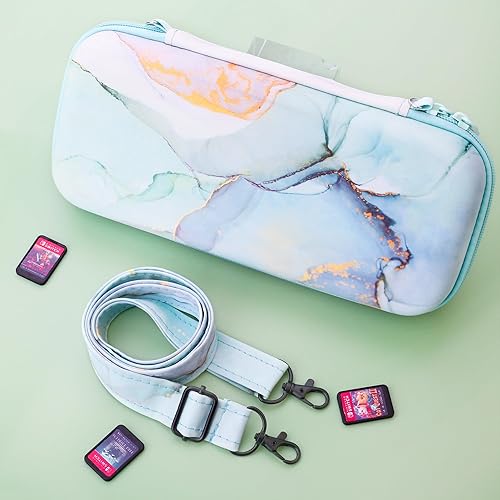 Miniatura 7 de CONSOLEARMOR Marble Portable Travel Carrying Bag Compatible with Nintendo SwitchOLED, Travel Storage Hard Shell Cover with 10 Game Card Slot for