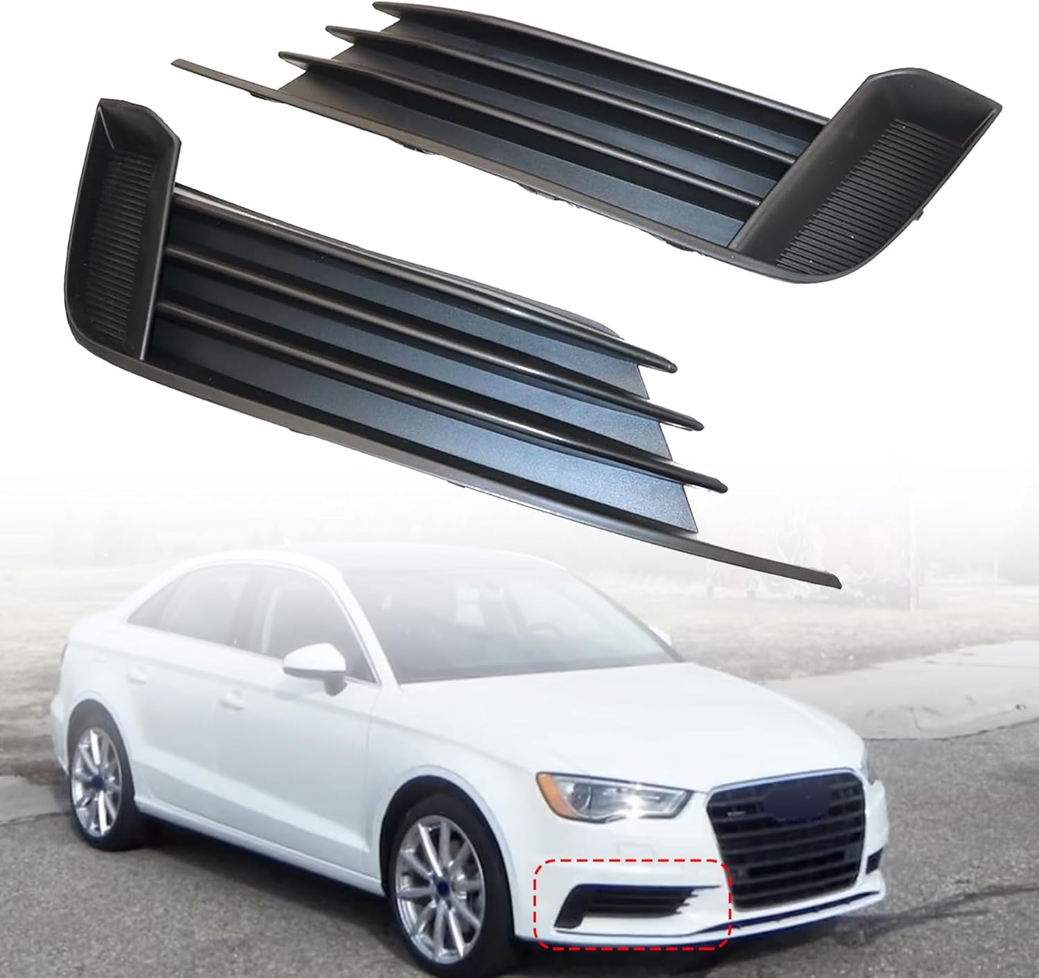 GXARTS 2 Pcs Front Bumper Lower Left and Right Side Grills AU1038141 AU1039141 Compatible with Audi A3 S3 2013 2014 2015 2016 2017 w/o Fog Light Hole
