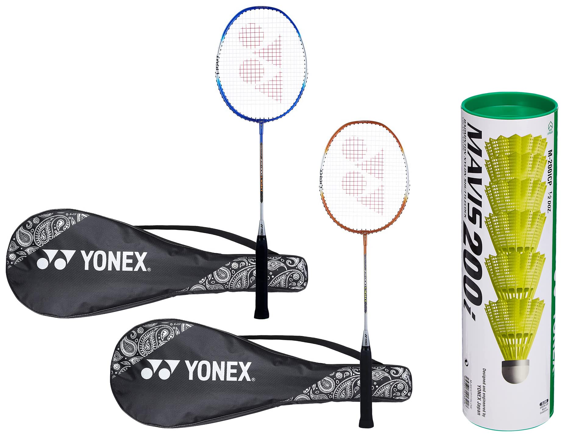 Yonex ZR 100 Light Aluminum Blend Badminton Racquet with Full Cover, Set of 2 (Blue/Orange) & Mavis 200i Nylon Shuttle Cock, Pack of 6 (Yellow)-picture-19