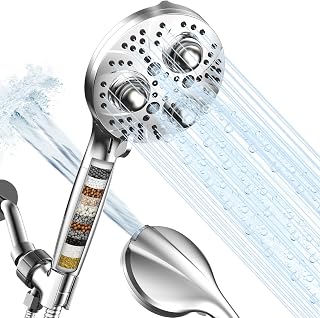 Filtered Massage Shower Head with 3 Updated Massage Beads,High Pressure Shower Heads of Massage Effect&10 Modes,Detachable Handheld Showerhead with 59" Hose &Replaceable Filters for Hard Water