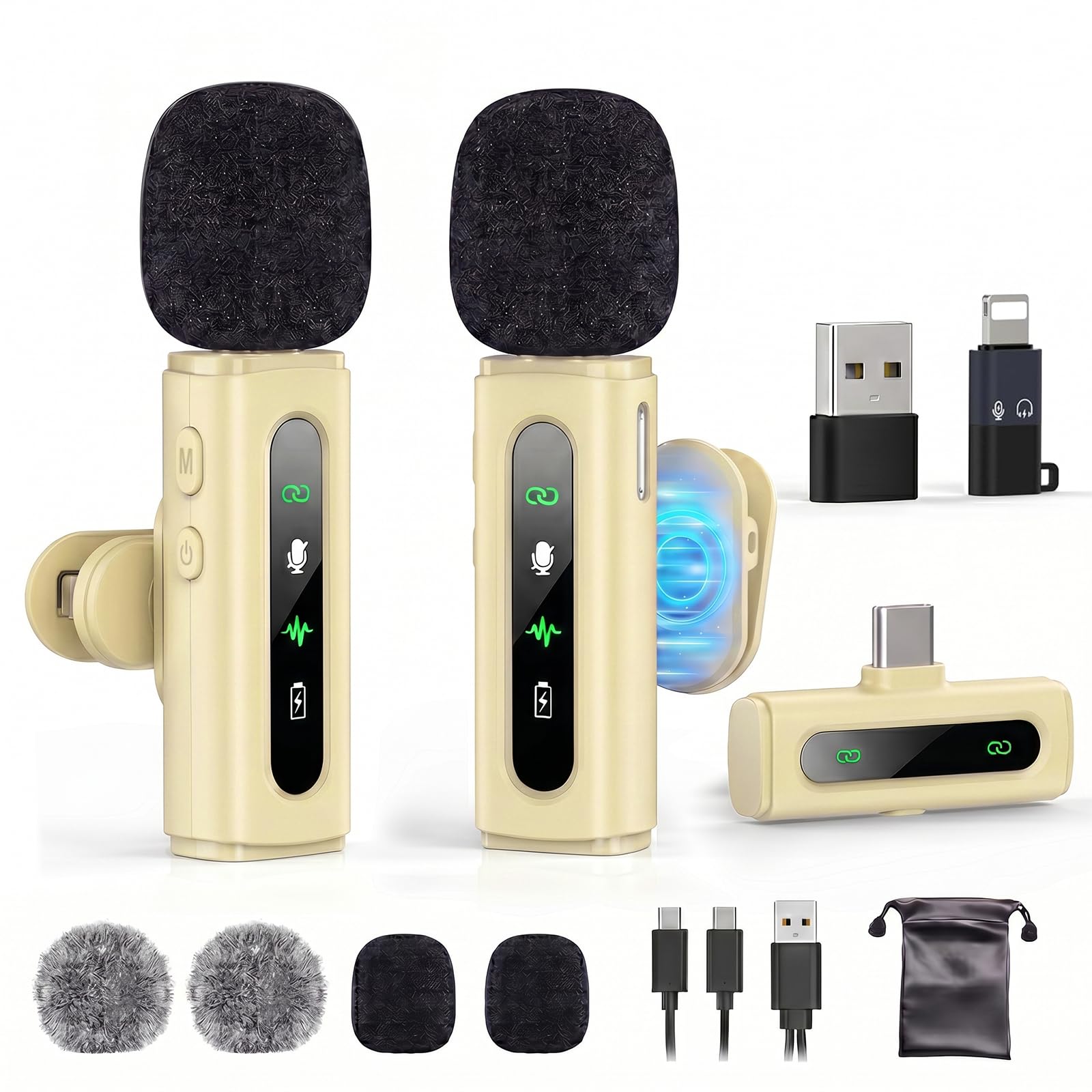 USB C Lavalier Microphone Wireless Mini Mic for Type-C Android Phone/Tablet/PC Video Recording Clip-on Mics with Rotatable Clip&Denoise Recording, Ideal for Vlog Tiktok Youtube Content Creator, Beige-image-16