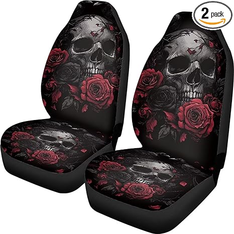 Skull Rose Printed Car Seat Covers Washable Seat Protector for Women Men Air Mesh Cloth Automotive Vehicle Seat Covers for Cars Interior for Cars, Sedans, Trucks, SUVs