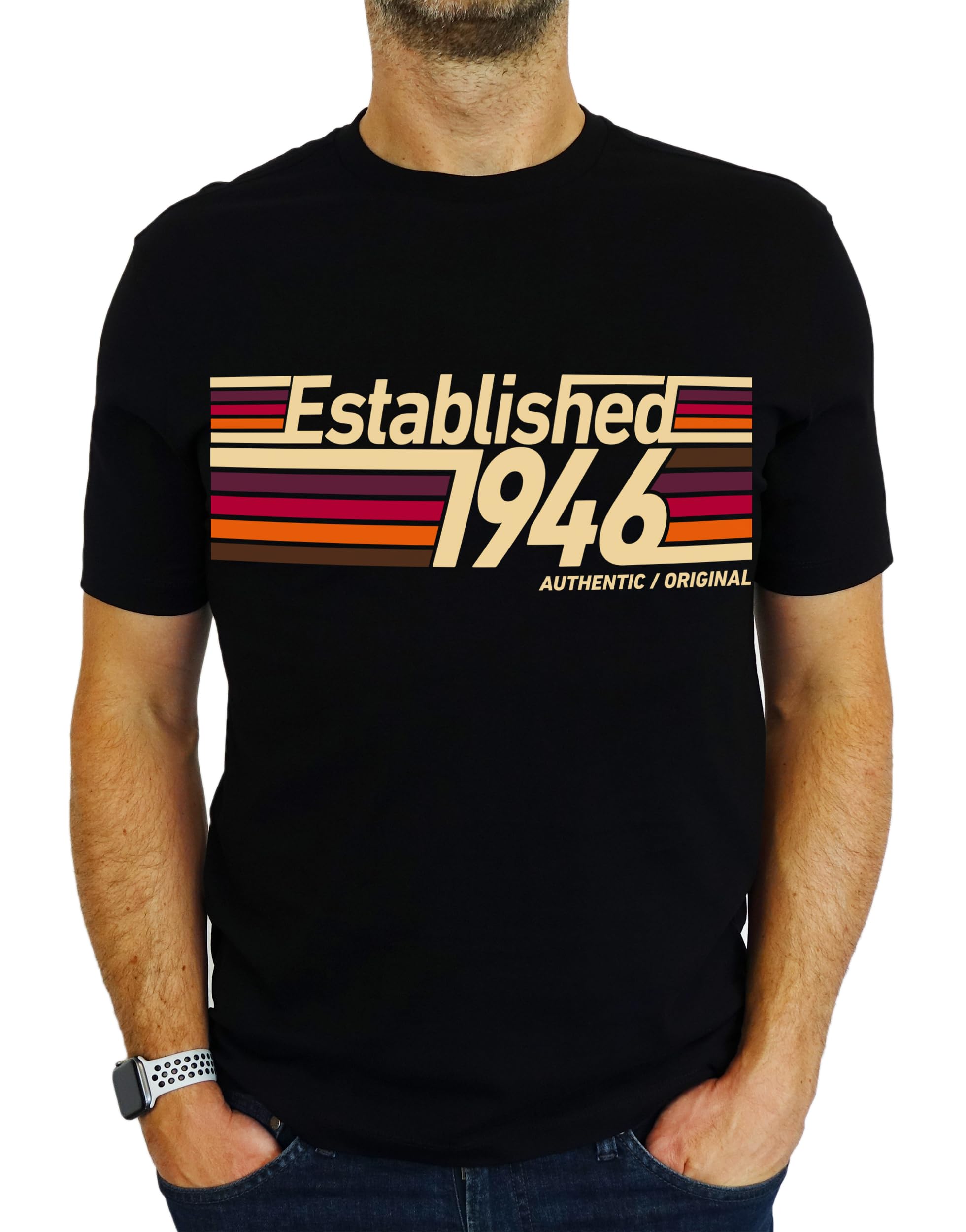 1946 Established Retro Stripes - 80th Birthday Gift | Present Mens T-Shirt Black L