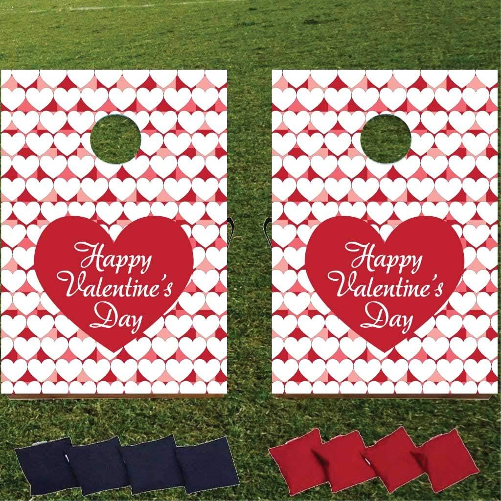 VictoryStore Custom Valentine Cornhole Game - Valentine Hearts Bag Toss Game - 8 Bags Included - Wooden Boards