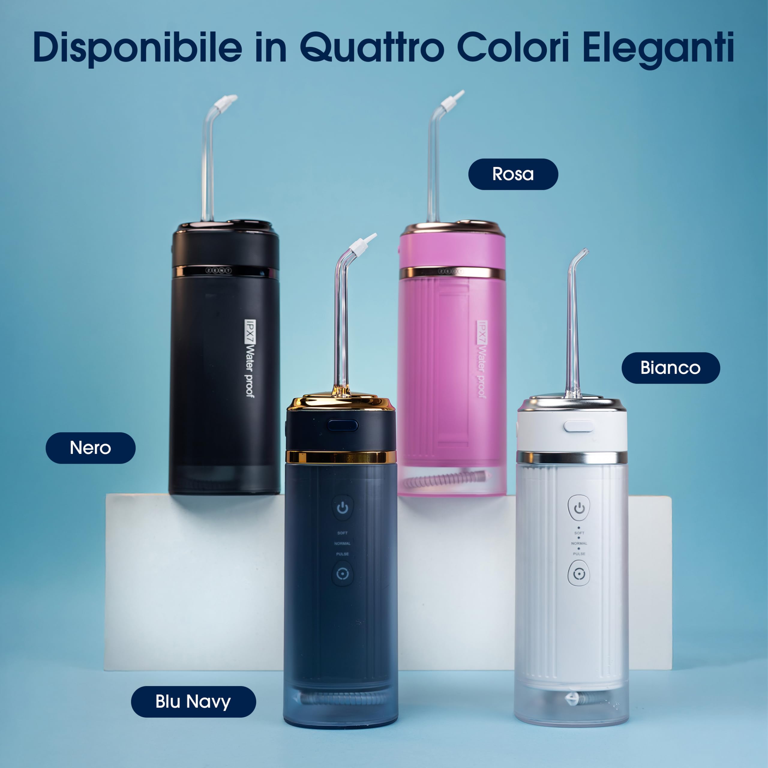 ZENT Idropulsore dentale portatile, Irrigatore orale da viaggio, Tecnologia rotante avanzata 360°, 3 testine speciali, Pressione regolabile, Rimozione della placca, Dimensioni compatte, Nero